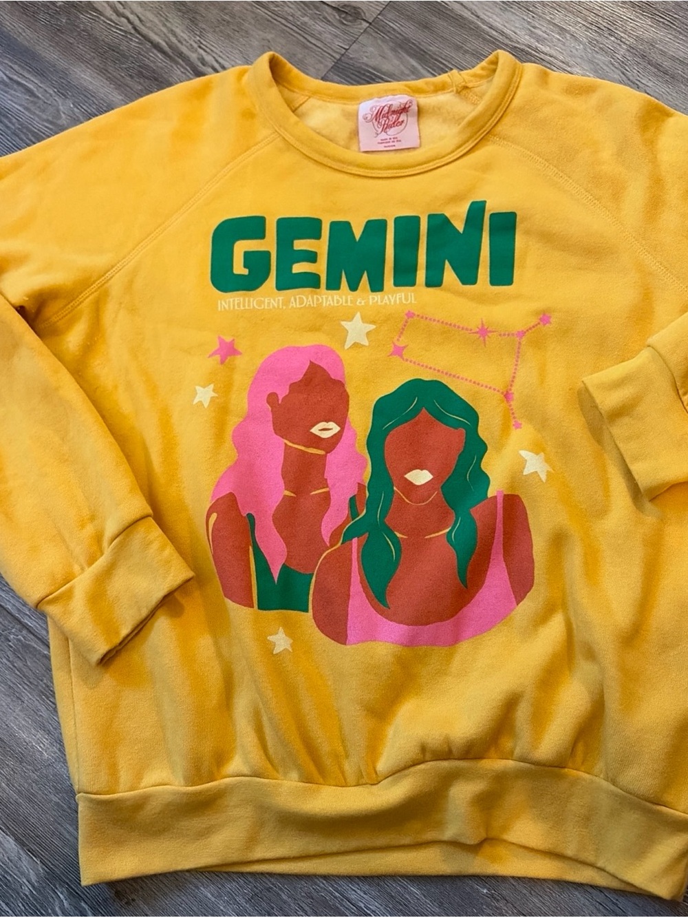 Midnight Rider Yellow Sweatshirt Graphic Gemini Anthropology Medium